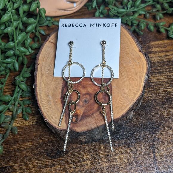 NWT Rebecca Minkoff Gold Crystal Drop Earrings Gold Women's Size OS - Picture 2 of 7